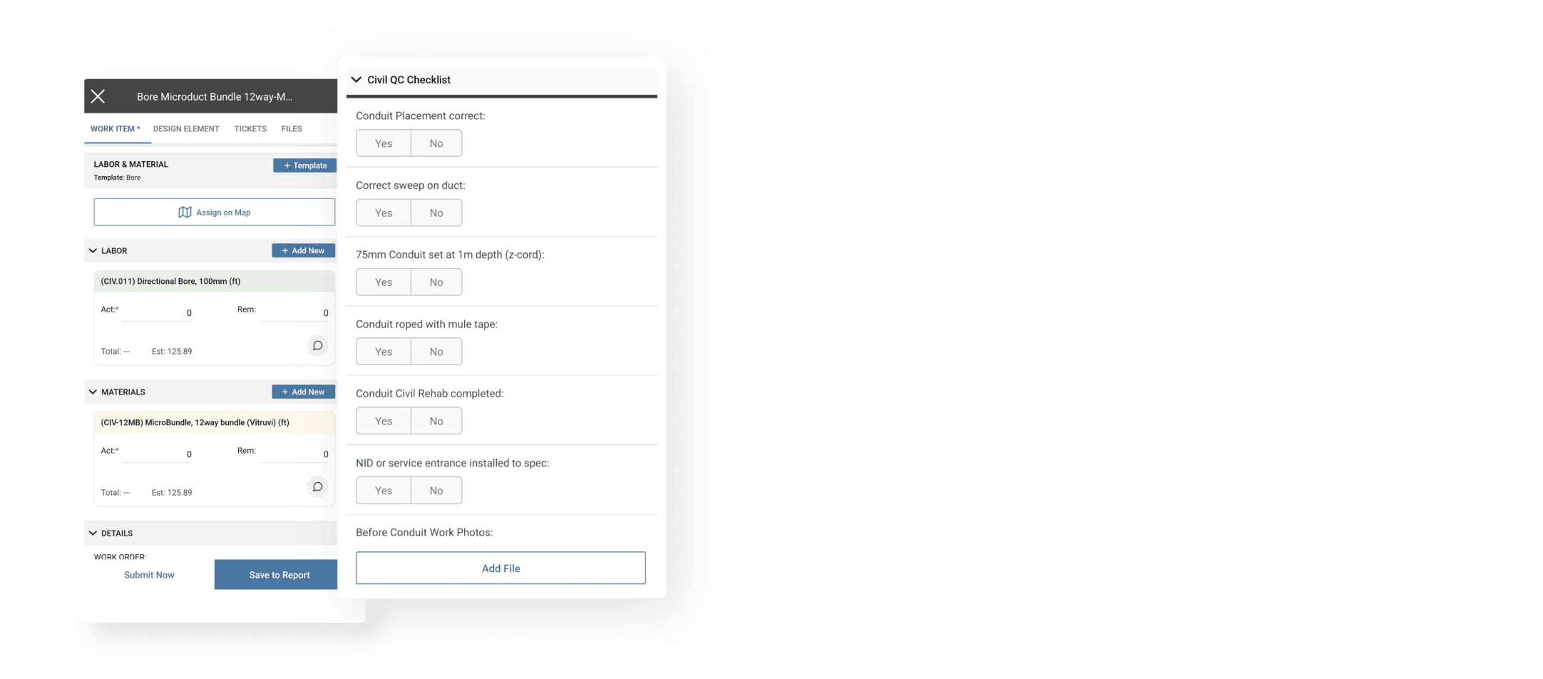 A dashboard with work items and checklist for them