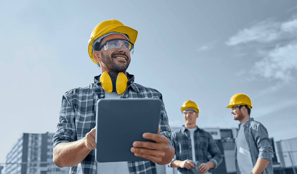 Vitruvi mobile app on a tablet at a construction site